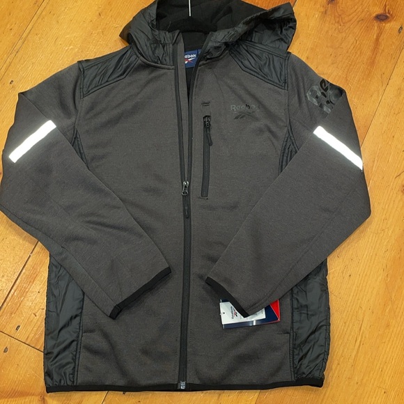 Reebok Jacket Hooded Coat Front Zip Fleece lined Gray & Black Boys 10/12 - Picture 1 of 14